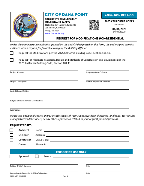 First page of the Request for Modifications – Non-Residential