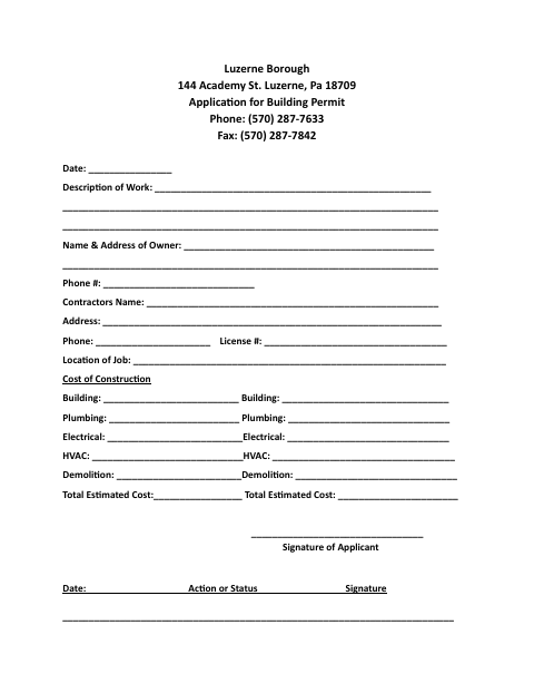 First page of the Building Permit Application