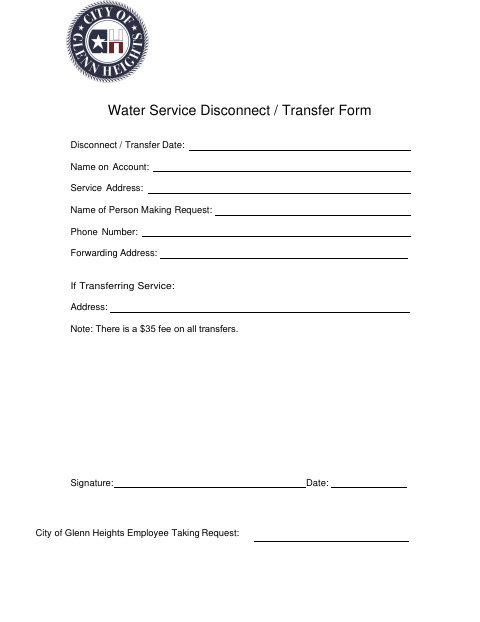 First page of the Water Service Disconnect and Transfer Form