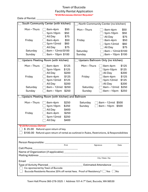 First page of the Facility Rental Application