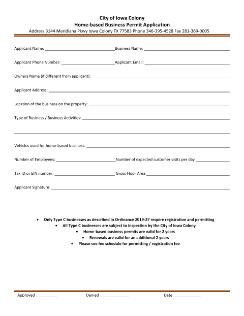 First page of the Home-Based Business Permit Application
