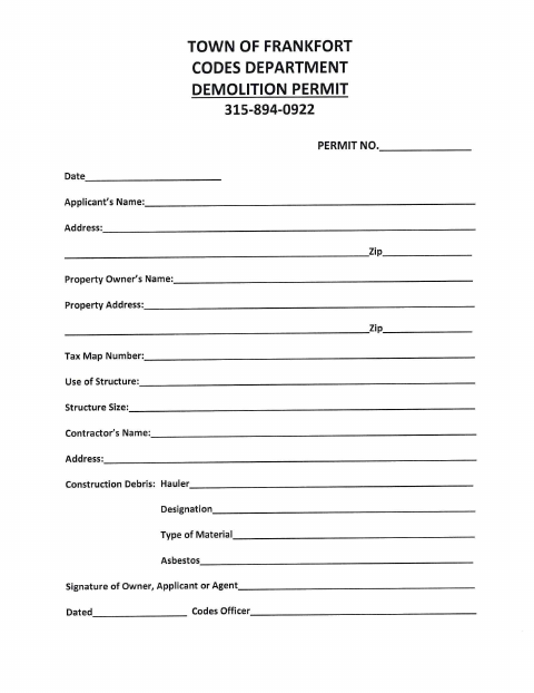 First page of the Demolition Permit