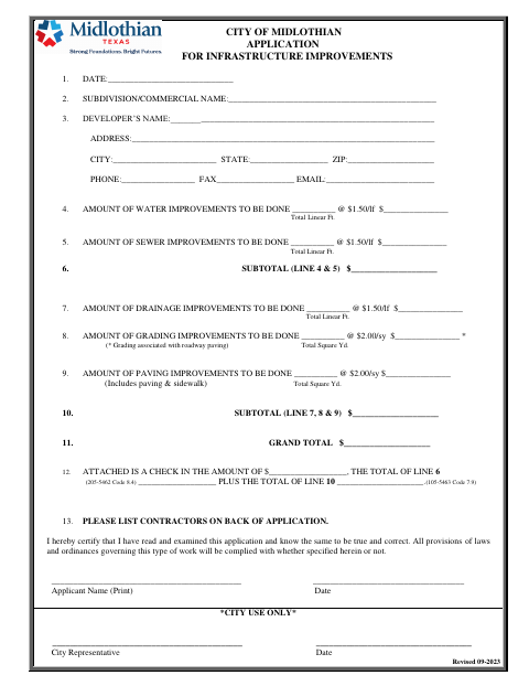 First page of the Application for Infrastructure Improvements