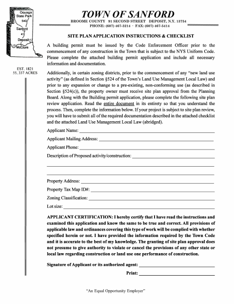 First page of the Site Plan Application and Checklist