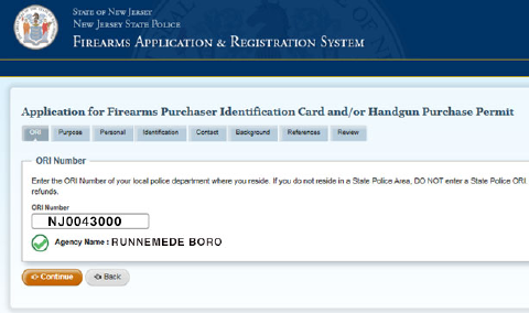 First page of the Application for Firearms Purchaser Identification Card and/or Handgun Purchase Permit