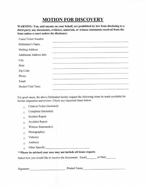 First page of the Motion for Discovery