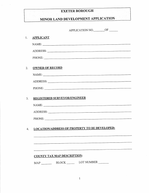 First page of the Minor Subdivision Application