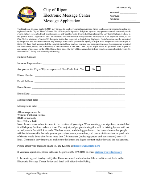 First page of the Electronic Message Center Message Application