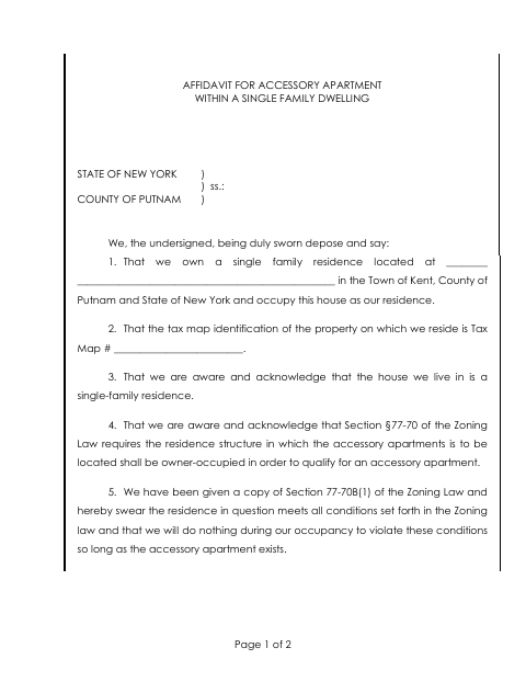 First page of the Affidavit for Accessory Apartment