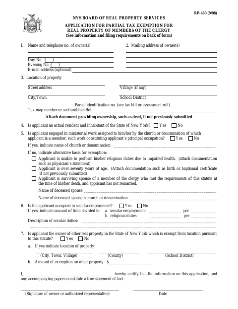 First page of the Application for Partial Tax Exemption for Real Property of Members of the Clergy