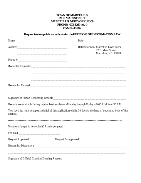 First page of the Request to View Public Records Under the Freedom of Information Law