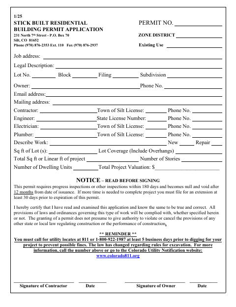 First page of the Residential Building Permit Application