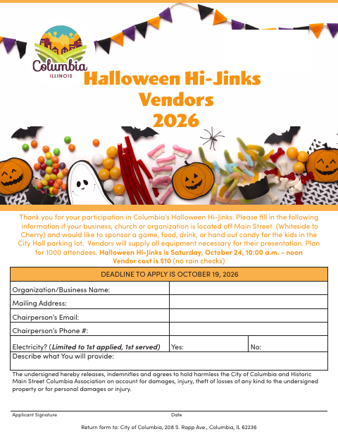 First page of the Halloween Hi-Jinks Vendor Participation Form