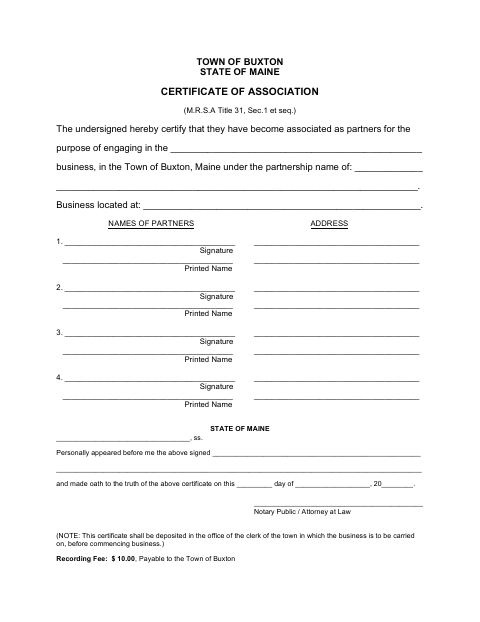First page of the Certificate of Association