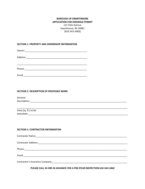 First page of the Application for Sidewalk Permit