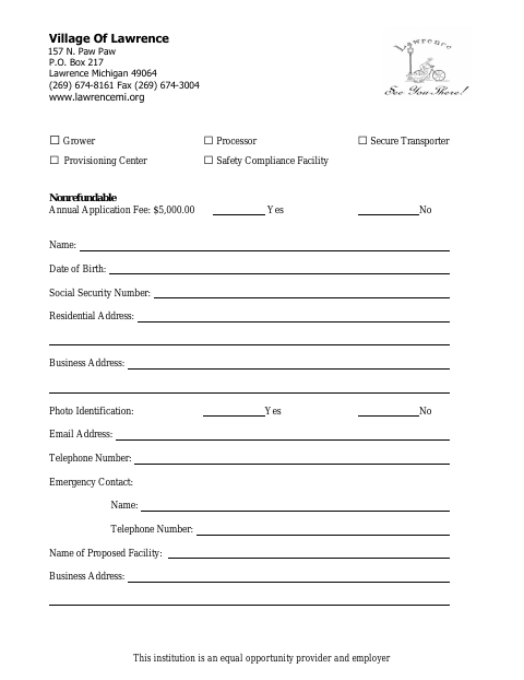 First page of the Facility Application