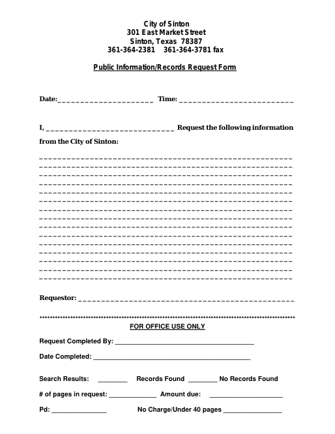 First page of the Public Information/Records Request Form