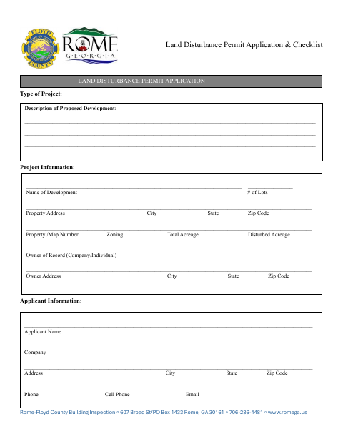 First page of the Land Disturbance Permit Application & Checklist