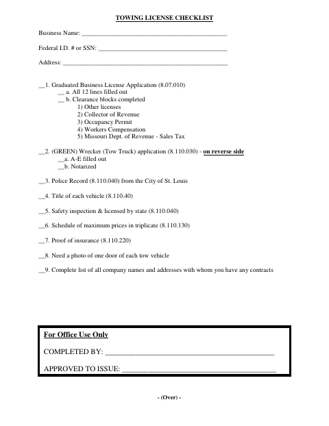 First page of the Wrecker (Tow Truck) Application