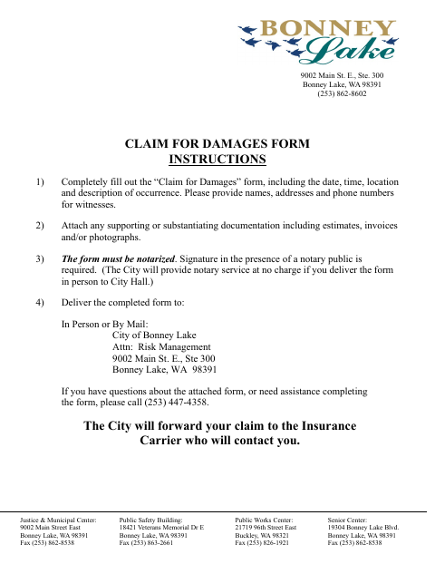 First page of the Claim For Damages Form