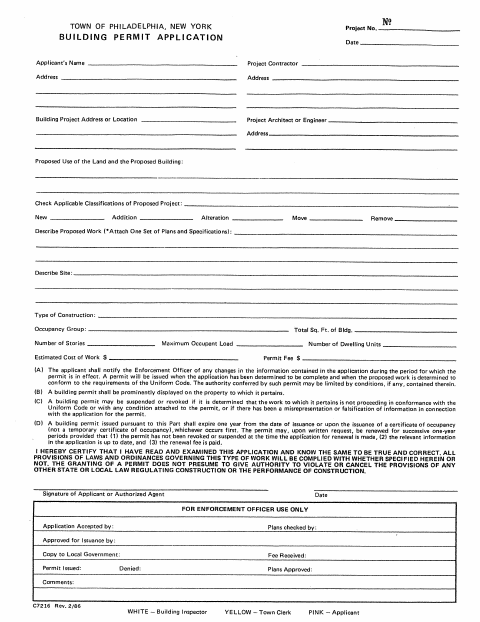 First page of the Building Permit Application