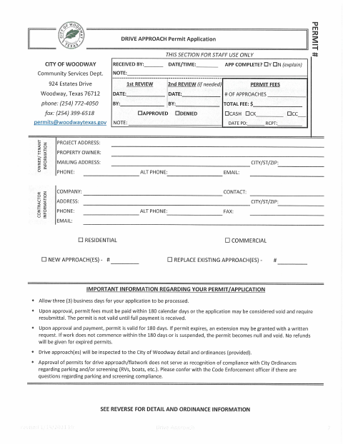 First page of the Drive Approach Permit Application