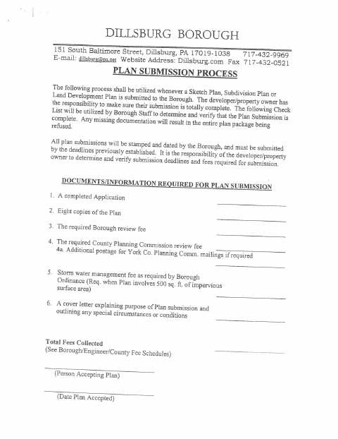 First page of the Subdivision or Land Development Application