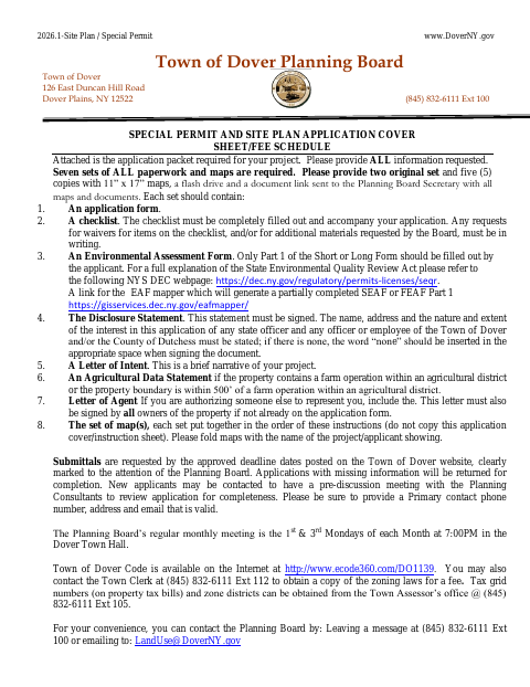 First page of the Special Permit and Site Plan Application