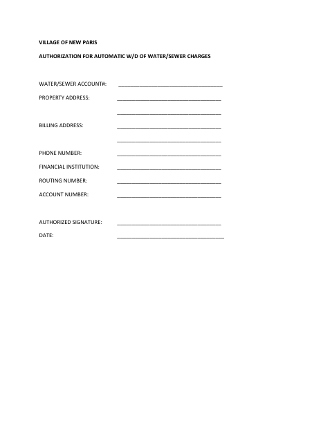 First page of the Authorization for Automatic Withdrawal of Water/Sewer Charges