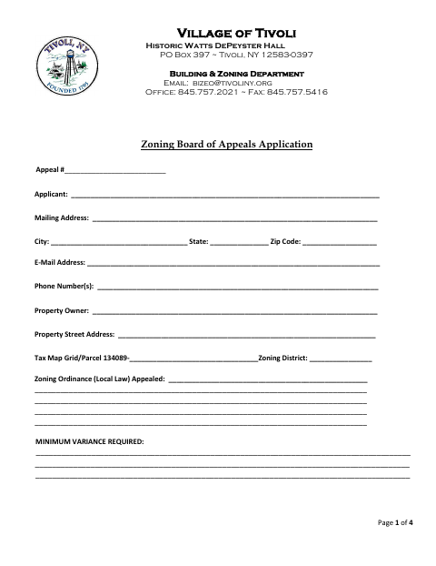 First page of the Zoning Board of Appeals Application