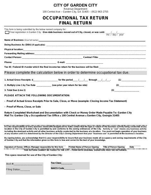 First page of the Occupational Tax Final Return