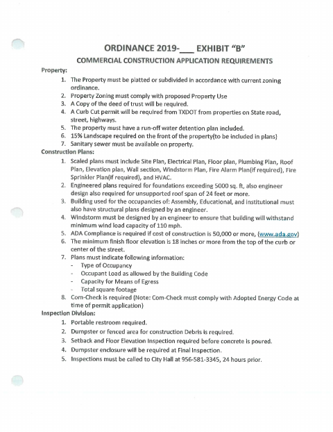 First page of the Commercial Construction Application Permits