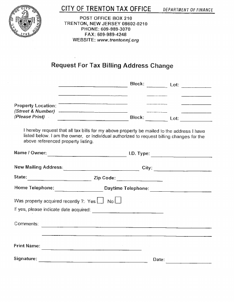First page of the Request for Tax Billing Address Change