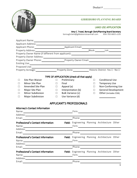 First page of the Land Use Development Application