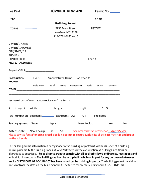 First page of the Building Permit Application