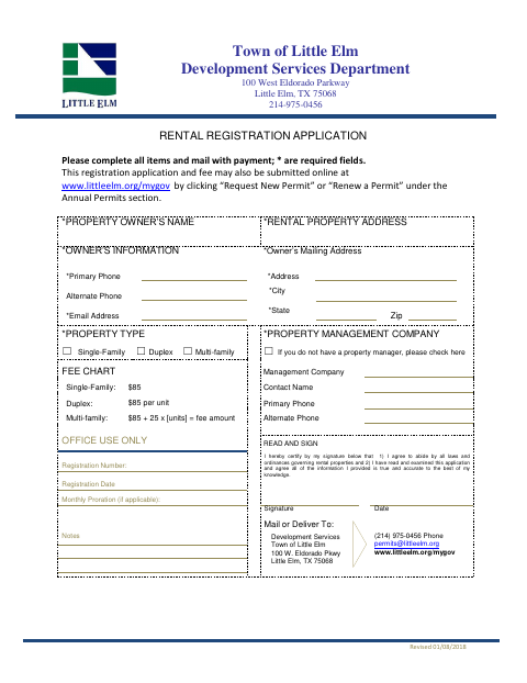 First page of the Rental Registration Application