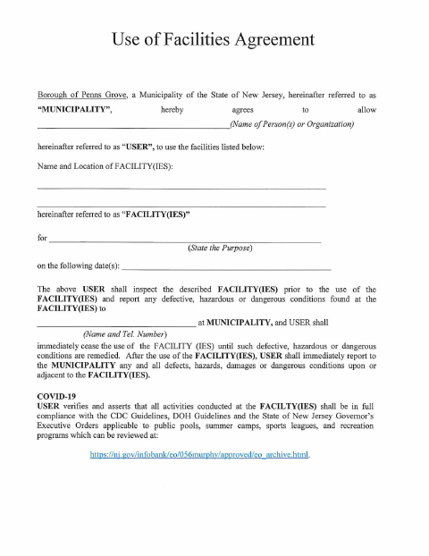 First page of the Use of Facilities Agreement