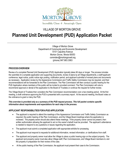 First page of the Planned Unit Development (PUD) Application Packet