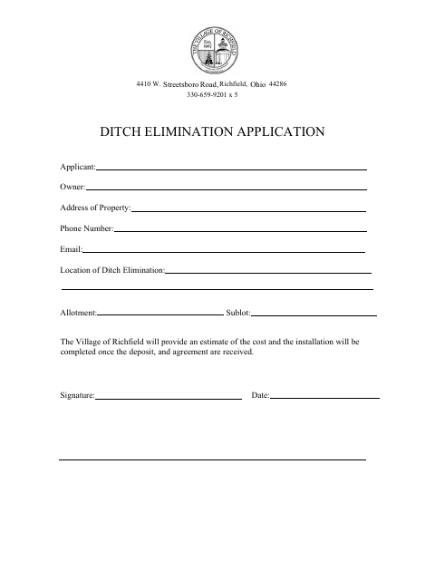 First page of the Ditch Elimination Application