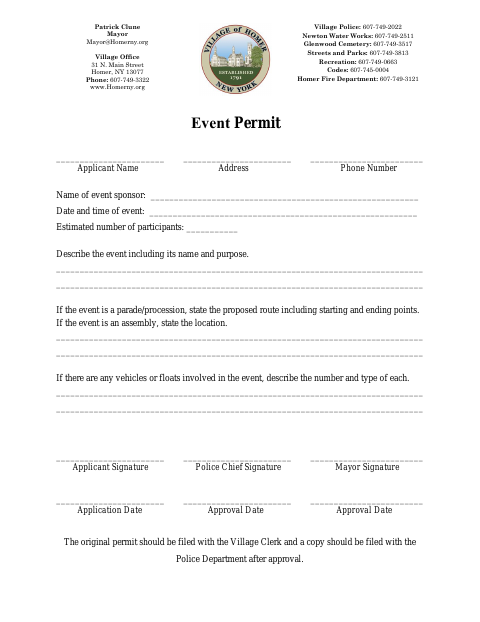 First page of the Event Permit Application