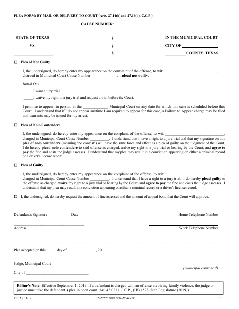 First page of the Plea Form: By Mail or Delivery to Court
