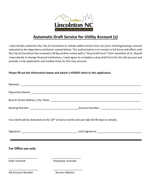 First page of the Automatic Draft Service for Utility Accounts