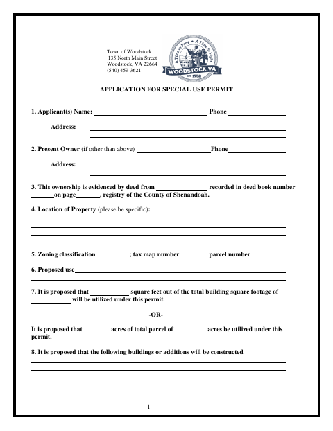 First page of the Application for Special Use Permit