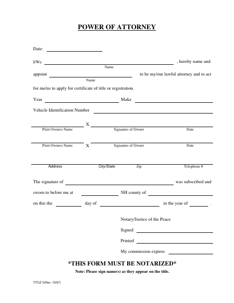 First page of the Vehicle Title and Registration Power of Attorney