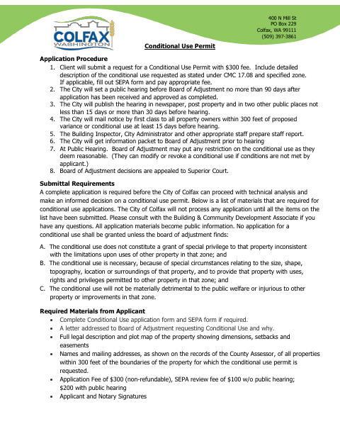 First page of the Conditional Use Permit Application