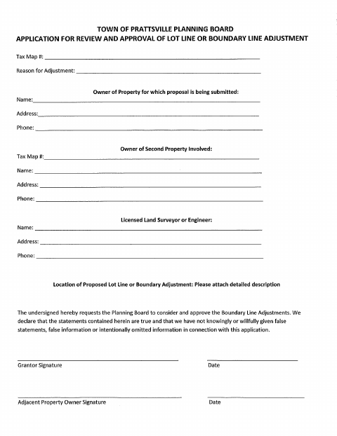 First page of the Lot Line or Boundary Line Adjustment Application