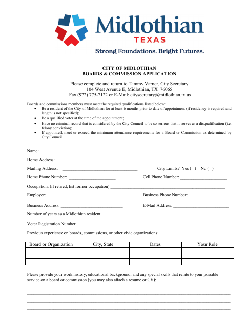 First page of the Boards & Commission Application