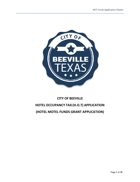First page of the Hotel Occupancy Tax Funds Application Packet