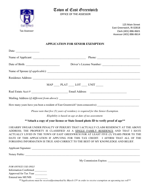 First page of the Senior Exemption Application