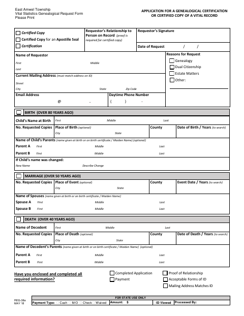First page of the Certified Copy Application (Genealogical)